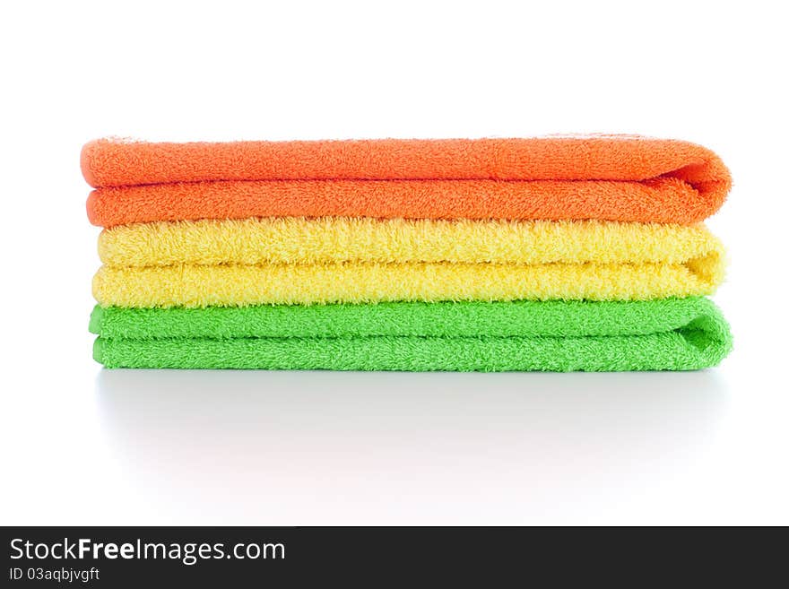 Stack Of Fresh Colorful Towels Isolated