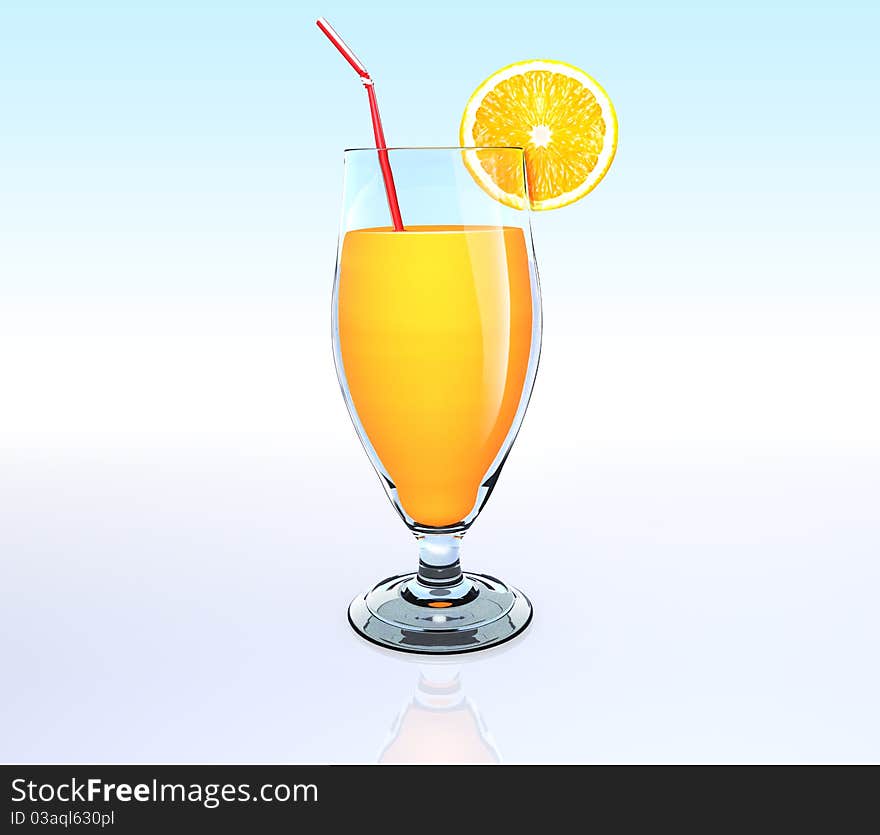 Glass and orange drink on space