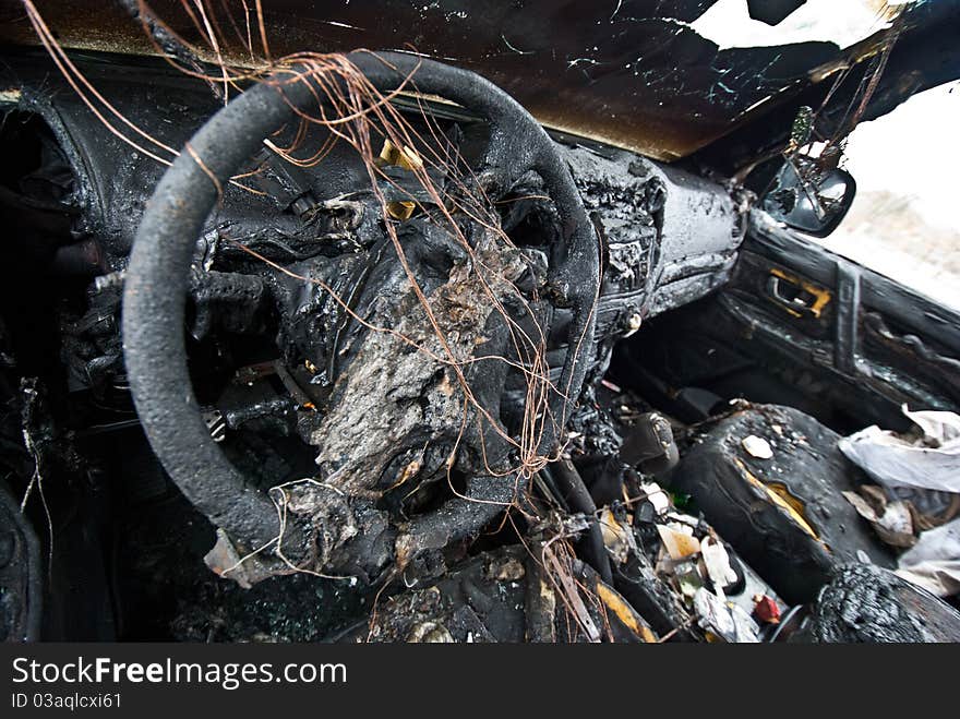 Interior of a burned car