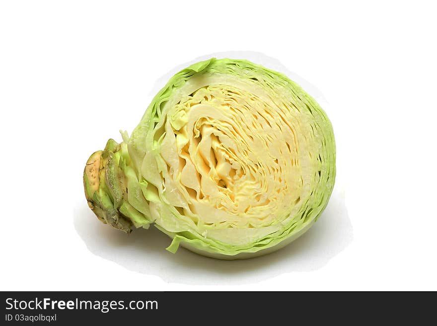 Photo cabbage in a section on a white background.