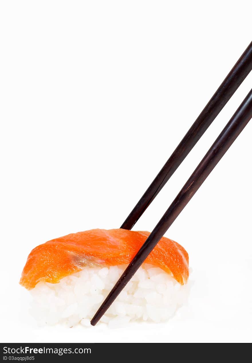 Japanese sushi ready to eat with chopsticks