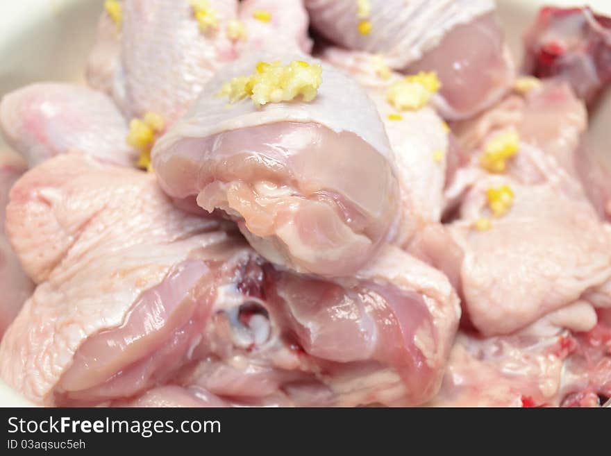 Photo of slices of the cut meat of a hen. Photo of slices of the cut meat of a hen.