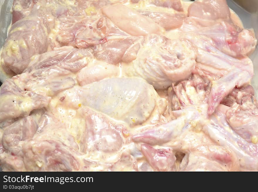 Photo of slices of the cut meat of a hen. Photo of slices of the cut meat of a hen