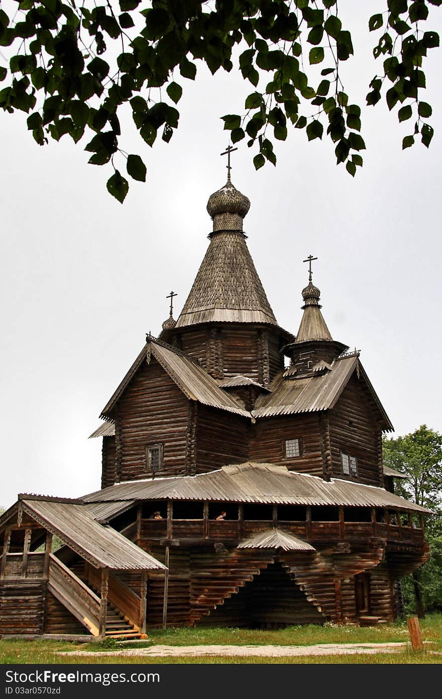 Old wooden Russian orthodox church in open-air museum of wooden architecture in a village called Vitoslavlitsy near Veliky Novgorod, Russia. Old wooden Russian orthodox church in open-air museum of wooden architecture in a village called Vitoslavlitsy near Veliky Novgorod, Russia