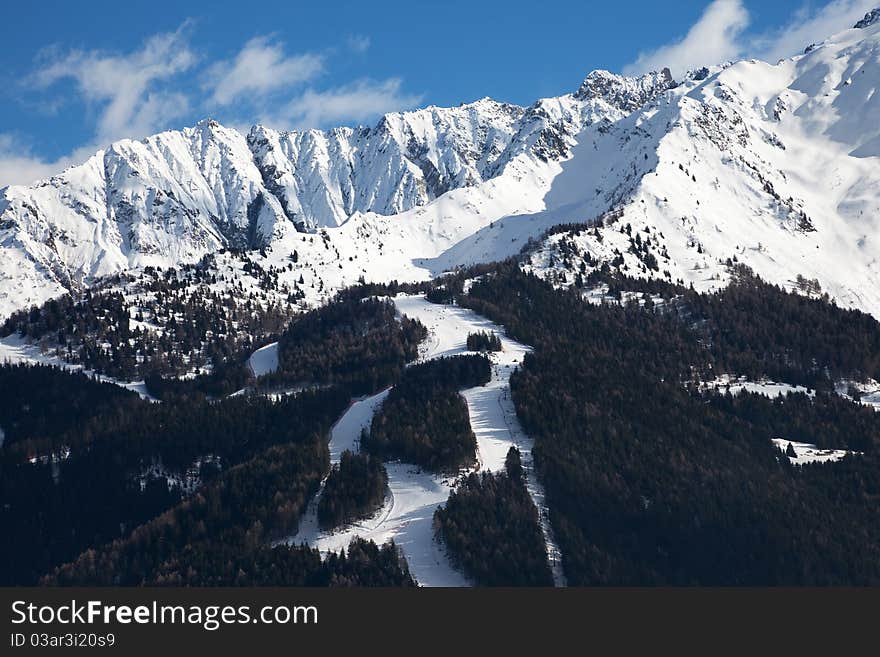 Runs of Pontedilegno ski resort. Brixia province, Lombardy region, Italy. Runs of Pontedilegno ski resort. Brixia province, Lombardy region, Italy