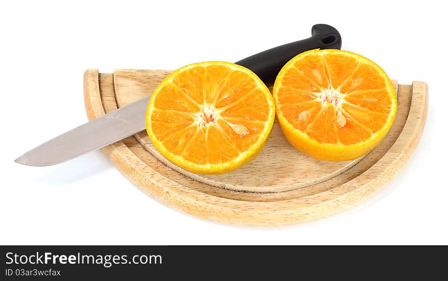 Cut orange on white background