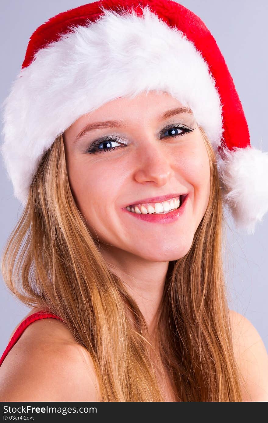 Christmas girl in the Santa Claus hat