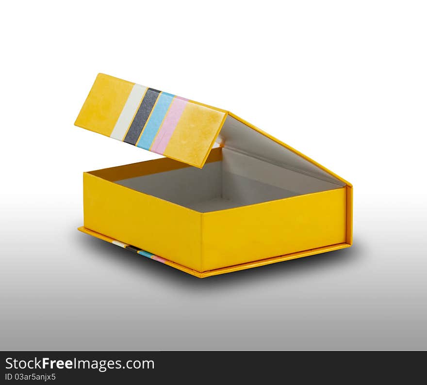 Open yellow box on white background