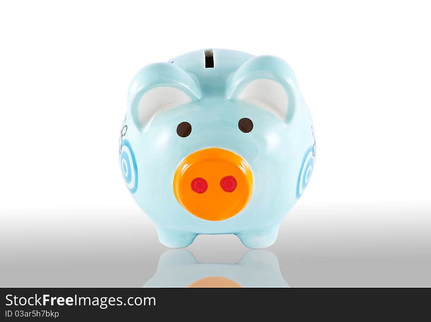 Piggy bank style money box isolated on a white