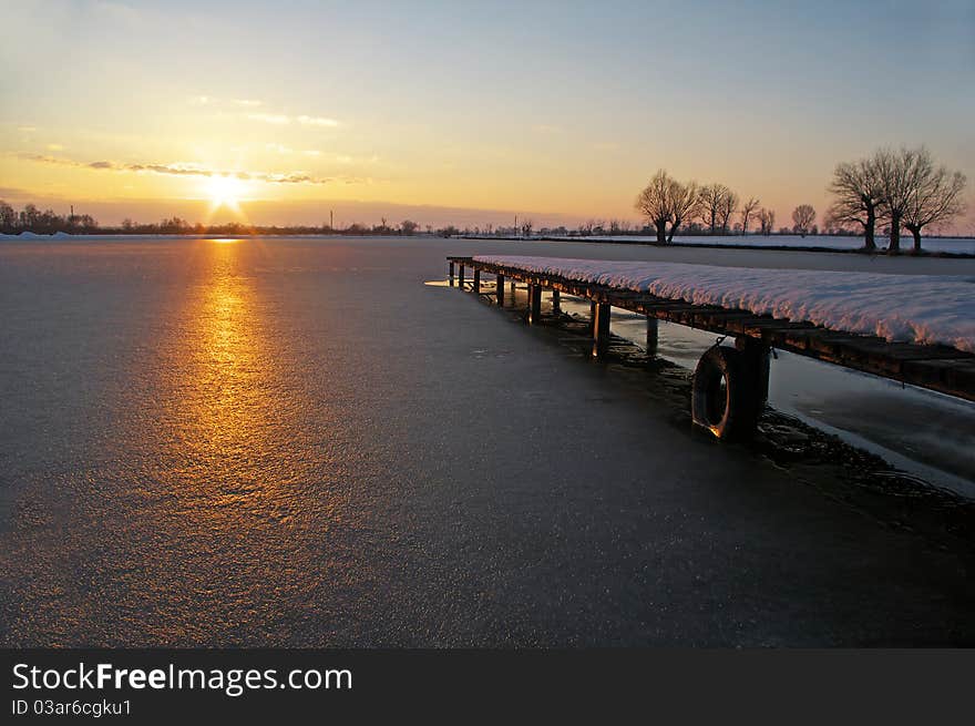 Winter night by the lake