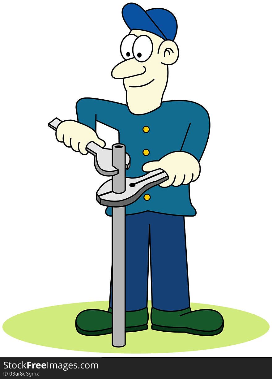 Illustration of plumber with tools