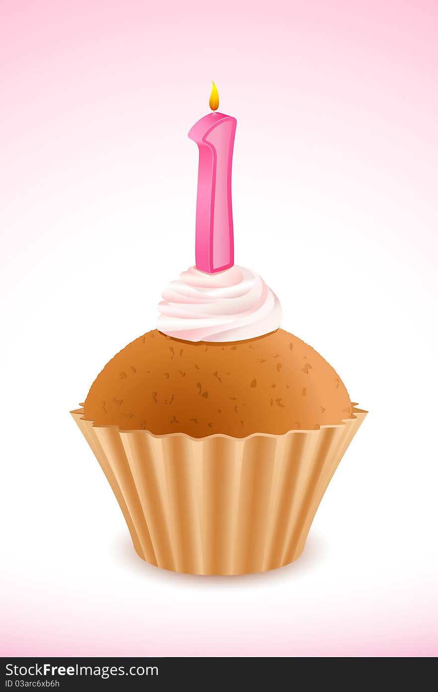 Illustration of cup cake with birthday candle on it. Illustration of cup cake with birthday candle on it