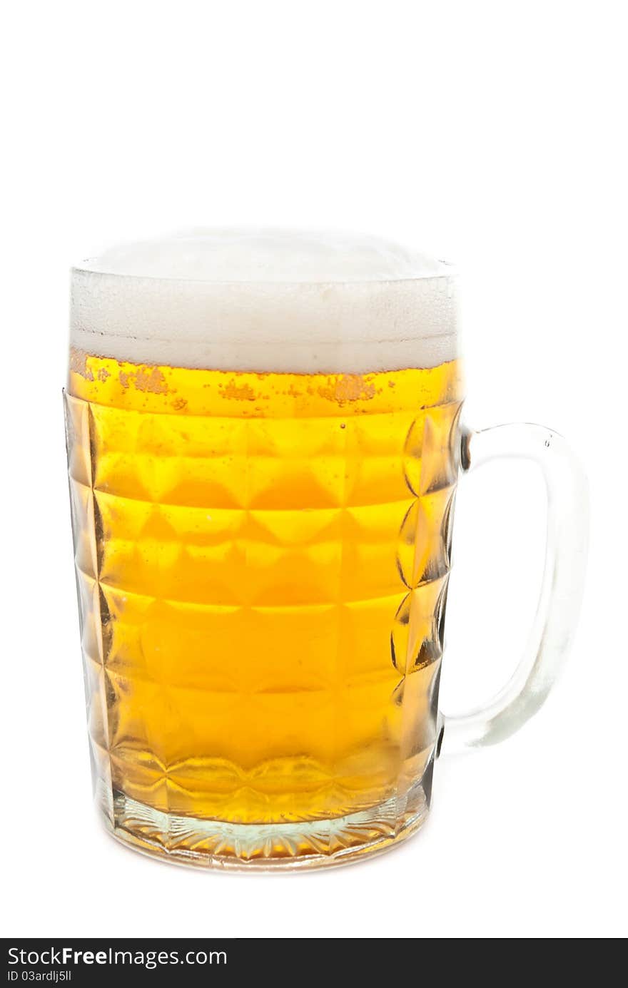 Fresh beer in glass isolated on white background