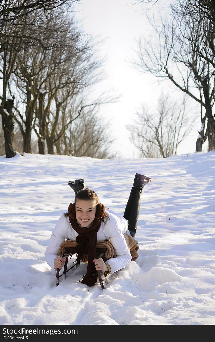 Teenager Having Fun On Sledge