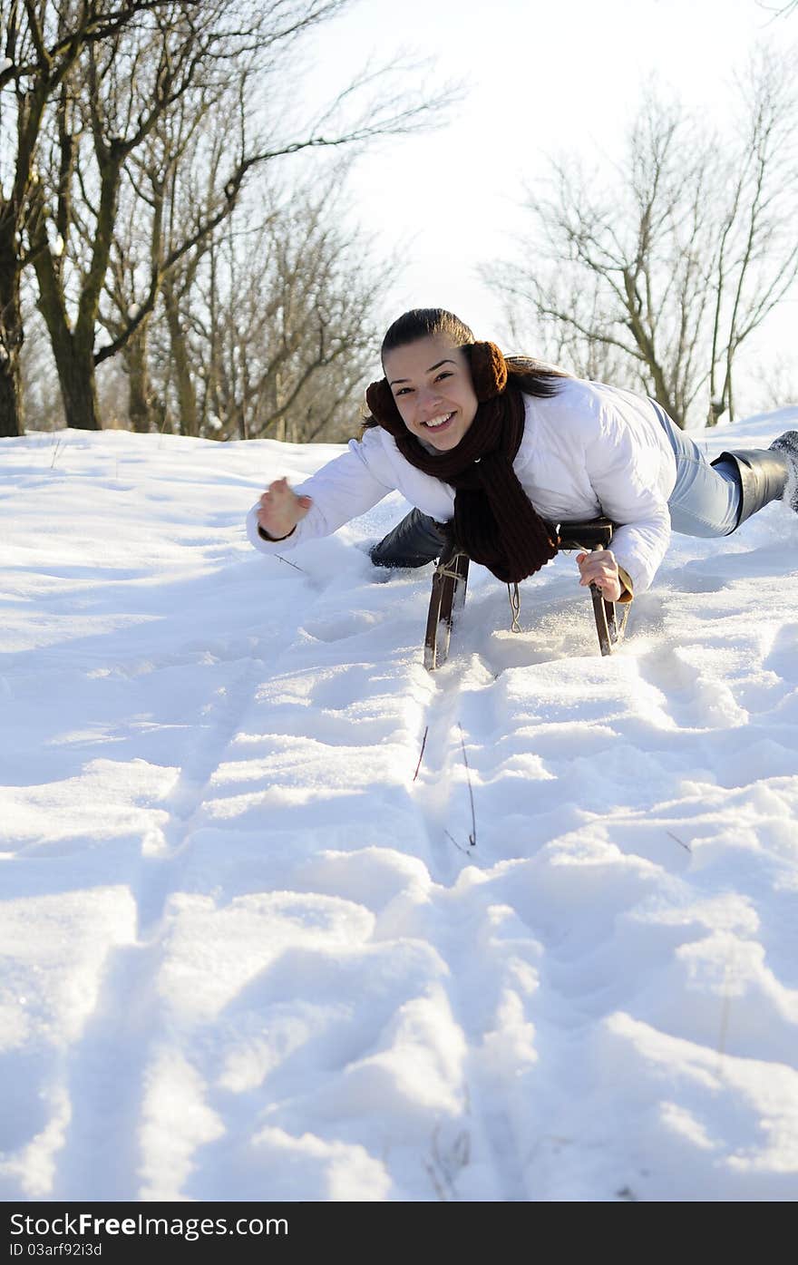 Young joyful woman smiling in winter season. Young joyful woman smiling in winter season