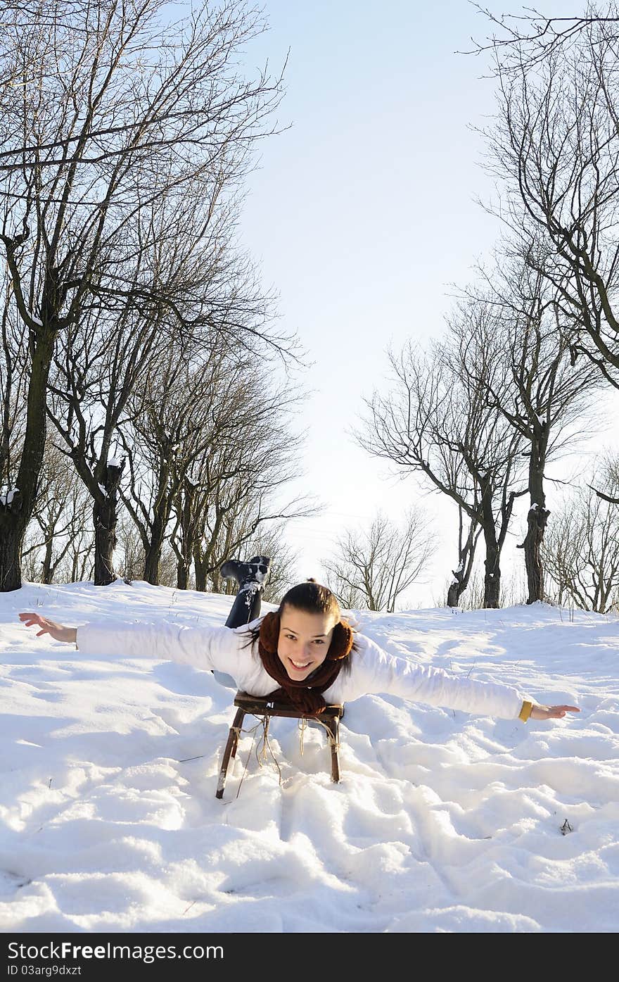 Young joyful woman smiling in winter season. Young joyful woman smiling in winter season