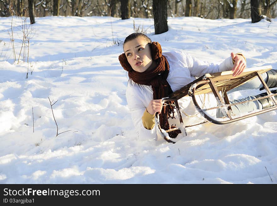 Woman Having Accident On Sledge