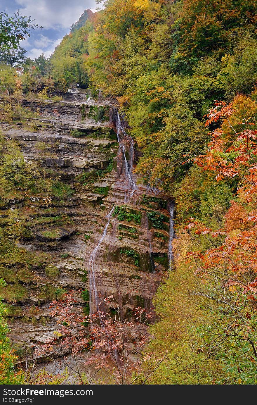 Waterfall with few water in the park