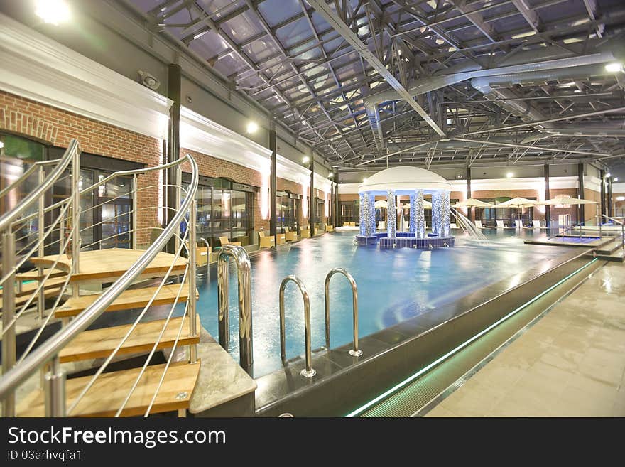 Swimming pools in a spa hotel in the attic