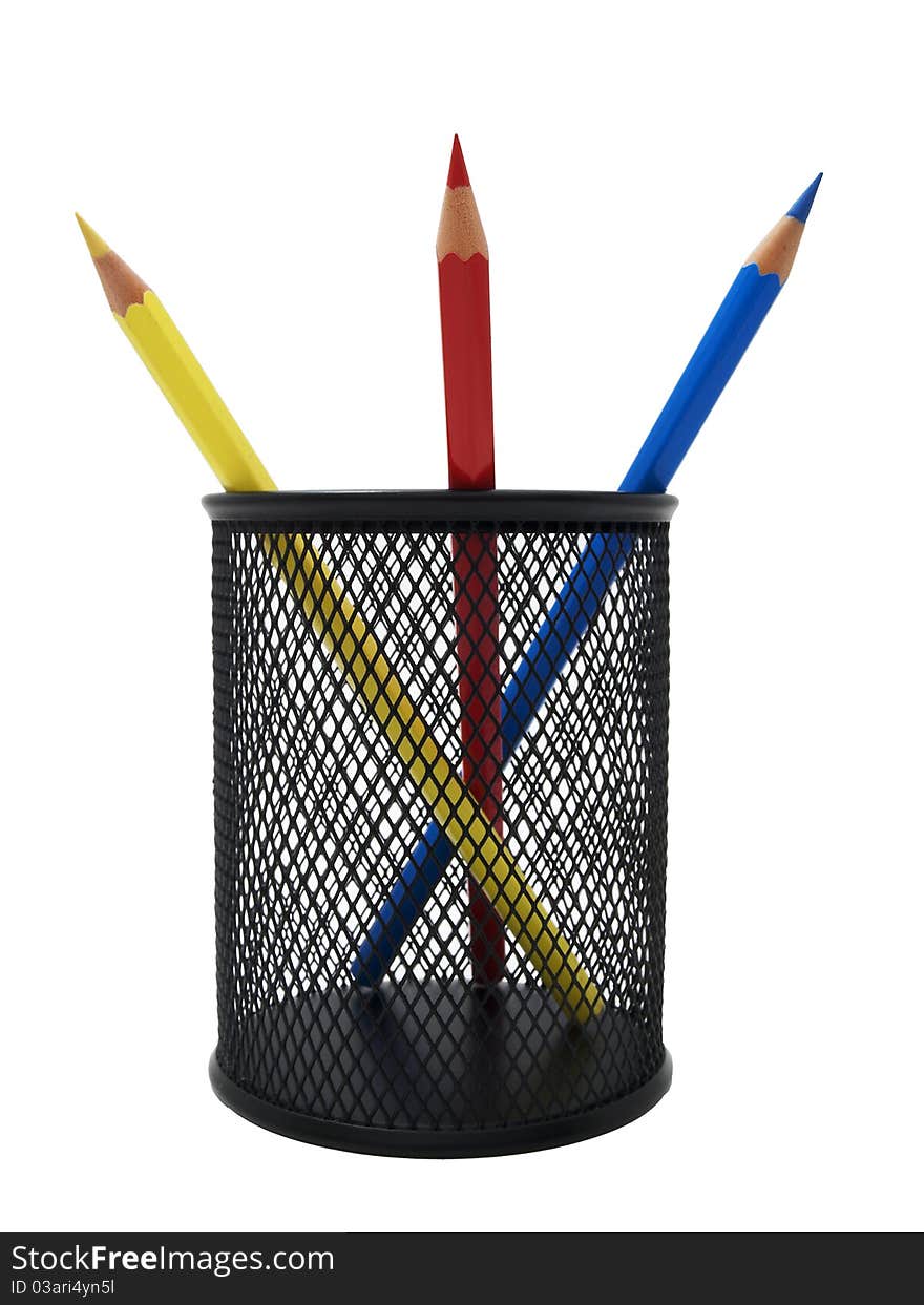 Colored pencils in a black pot