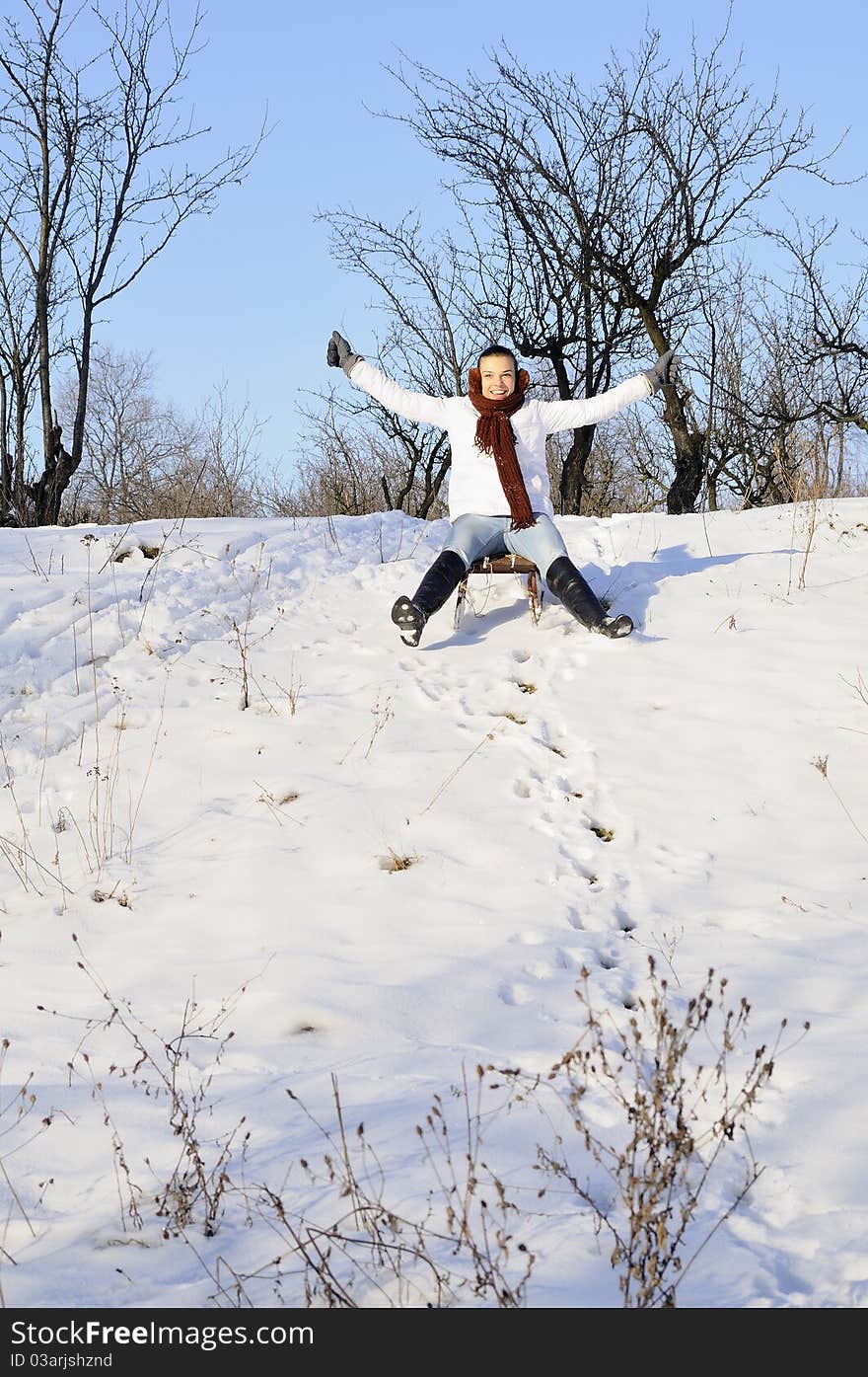 Young joyful woman smiling in winter season. Young joyful woman smiling in winter season