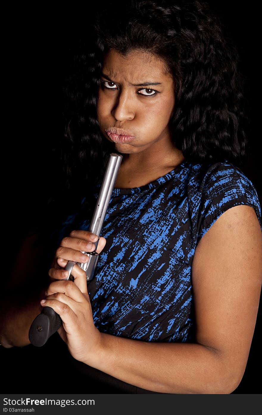 Black Woman Blowing On Gun