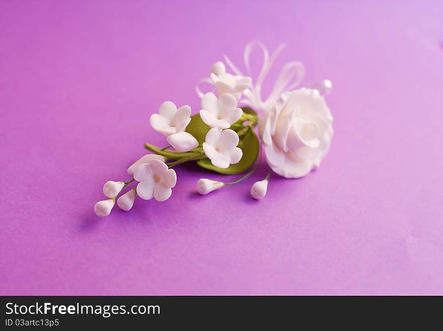 White Flowers  On Purple Background