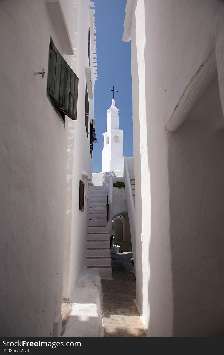 Stairs to white belfry