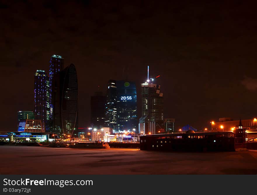 Moscow City business center. Night view.