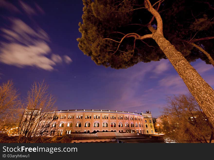 Las Ventas, Madrid's bullfighting arene shot at dusk. Las Ventas, Madrid's bullfighting arene shot at dusk.