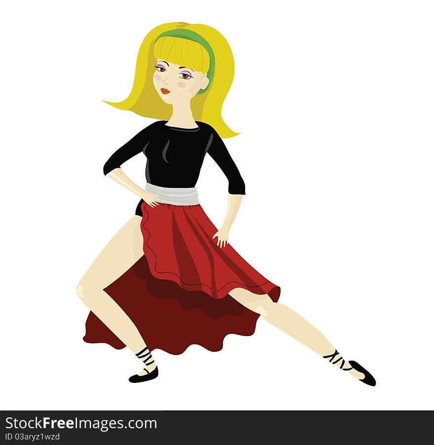 Dansing girl blonde girl, in red skirt