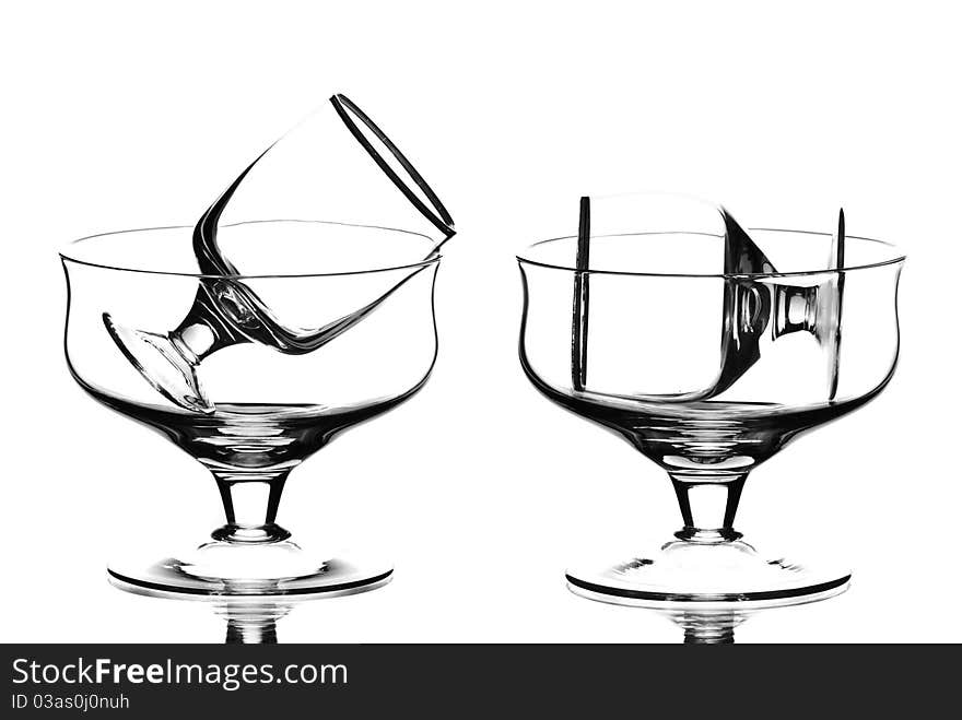 Set of empty wine glasses. White background. Studio shot.