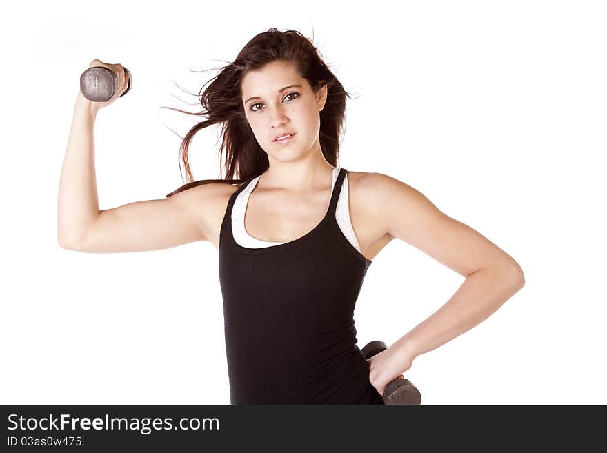 A woman is working out with some weights. A woman is working out with some weights.