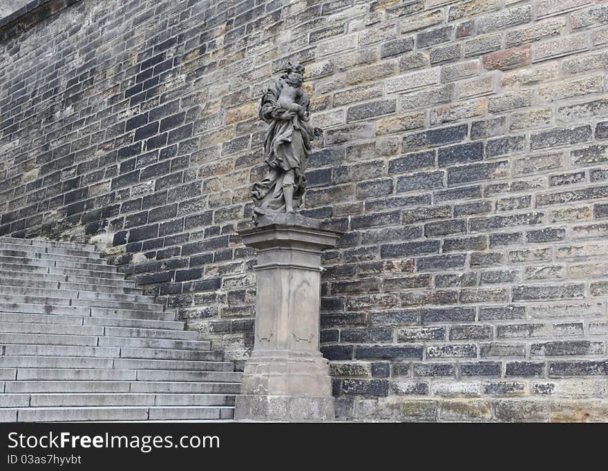 A wall and staircase in Prague city