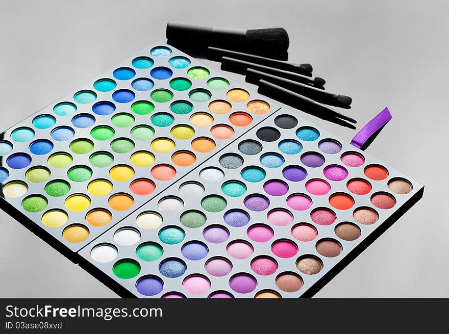 Palette of colorful eye shadows