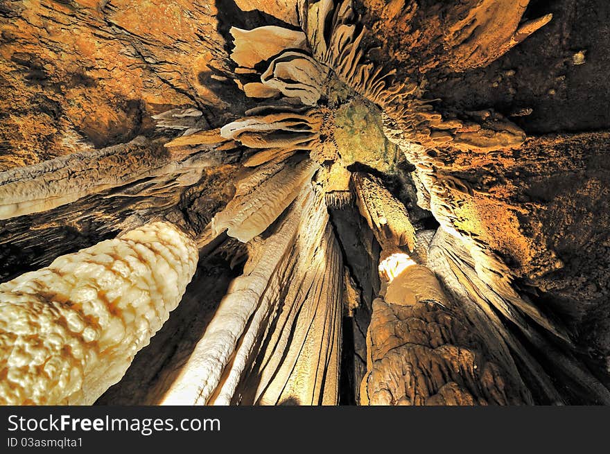 Rocks are made by water seapage inside luray caverns. Rocks are made by water seapage inside luray caverns