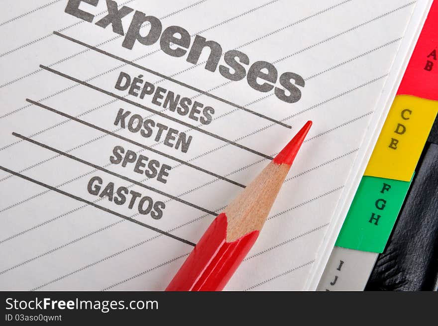 Expenses record and red pencil