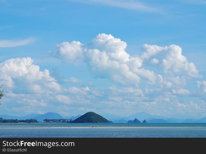 Nice beach view with cloudy blue sky