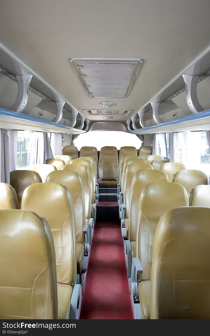 Interior of an empty tour bus，Coach. Interior of an empty tour bus，Coach