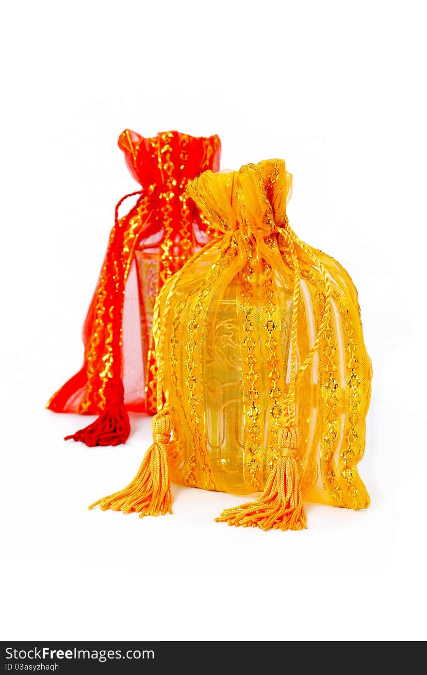 Yellow and red fabric bags