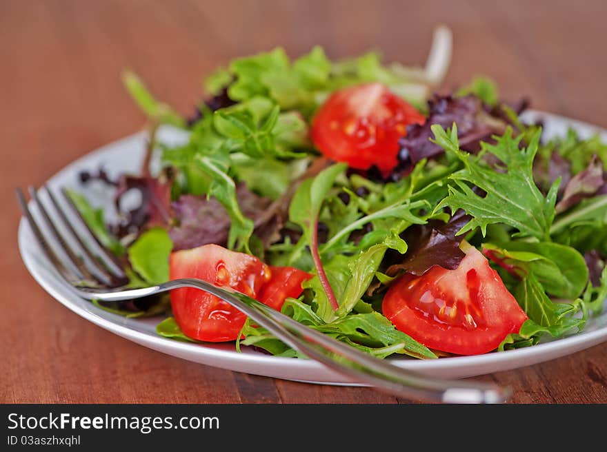 Salad Simple On Rustic Table