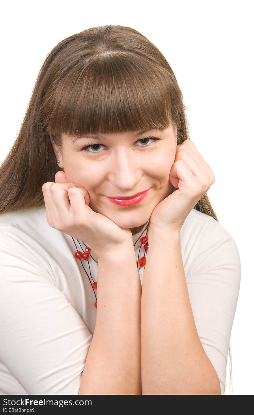 Portrait of young woman in white blouse