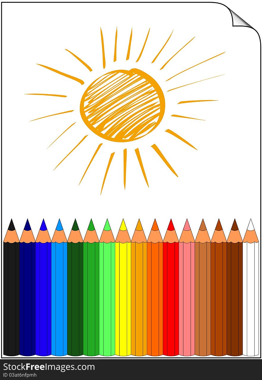 Colored pencils whit sun