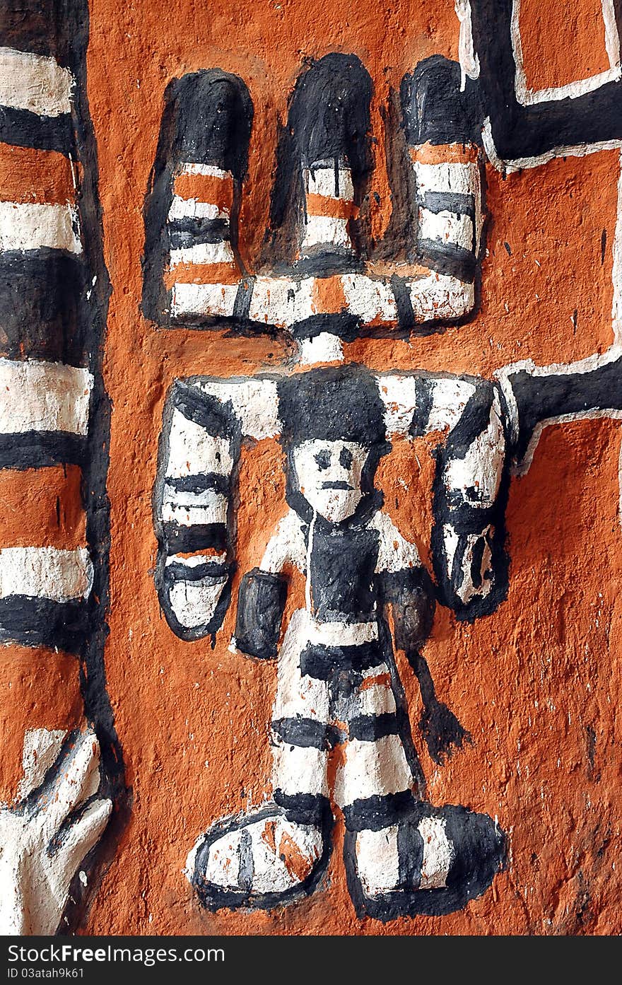 Close up of Dogon artwork on a building