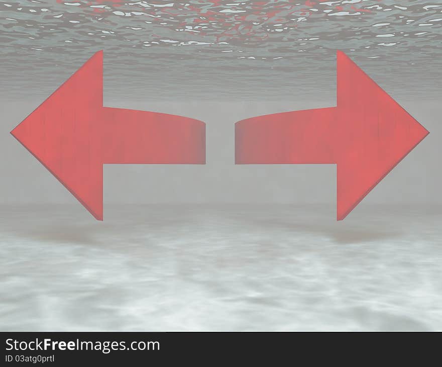 3d render of pointers, which are under water. 3d render of pointers, which are under water.