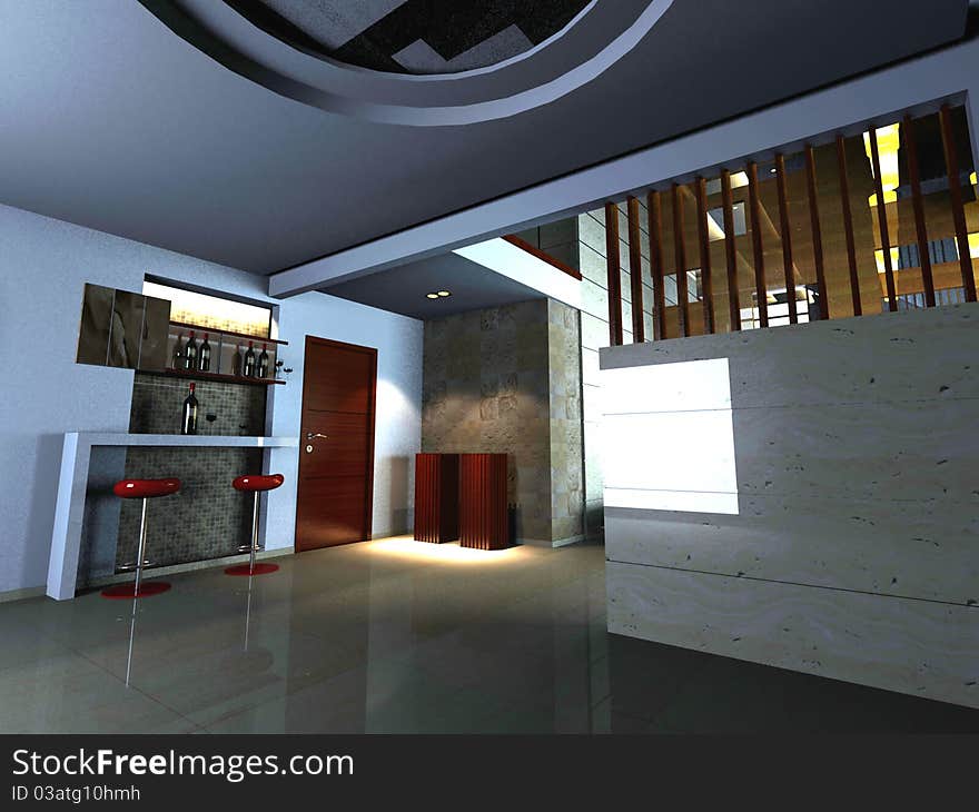 Interior fashionable living-room 3D rendering. Interior fashionable living-room 3D rendering