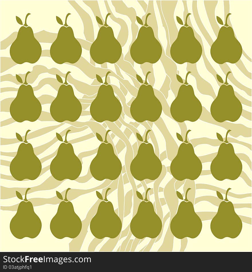 Illustration with bright colored pears on beige lines background. Illustration with bright colored pears on beige lines background