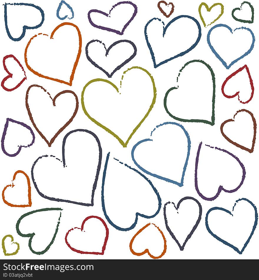 Background with pencil drawn hearts. Background with pencil drawn hearts