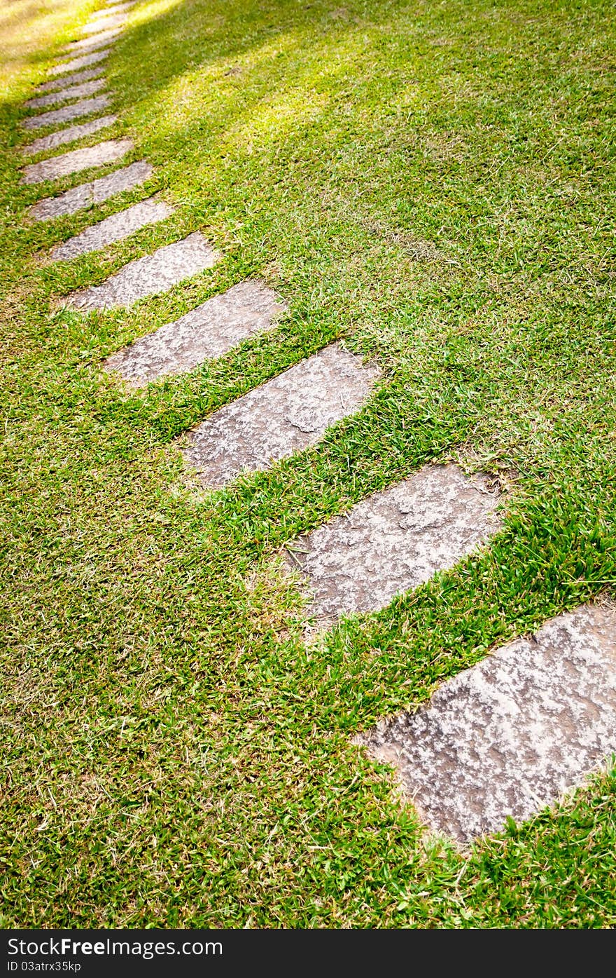 A stone path in the grass