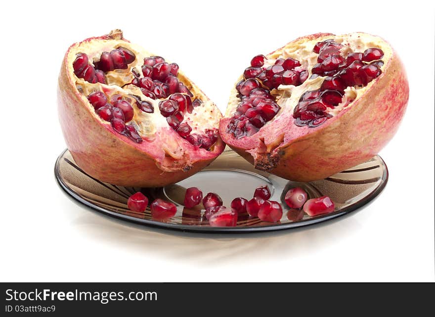 Part of pomegranate on a white background